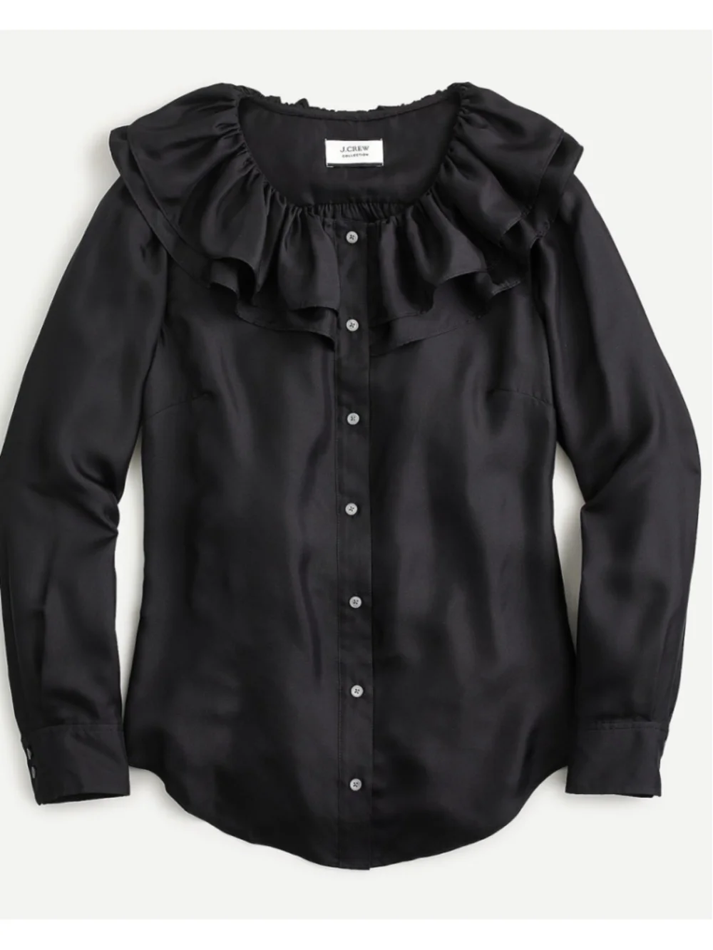 J. Crew Collection Black Minimalist 100% Silk Ruffle Collar Blouse Top S